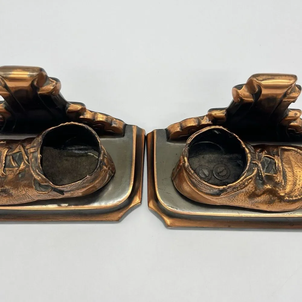 Vintage MCM BRONZE BABY SHOE and BOOTIE Bookends Nursery Childcare Decor